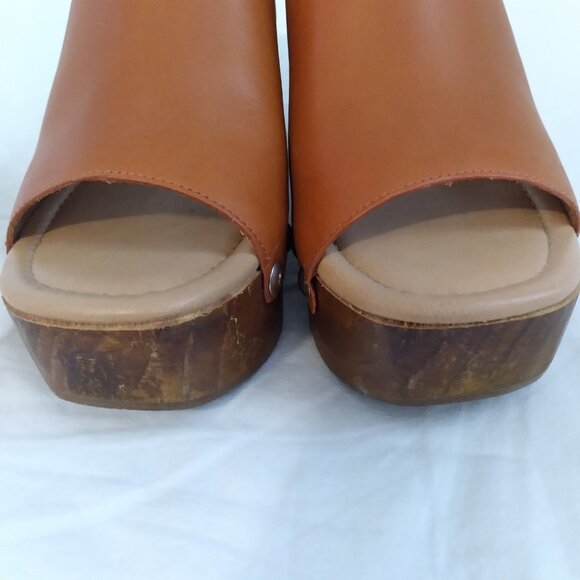 Chelsea & Violet "Verger" Brown Leather Open Toe Platform Heeled Mule Size 7.5 - Picture 7 of 11